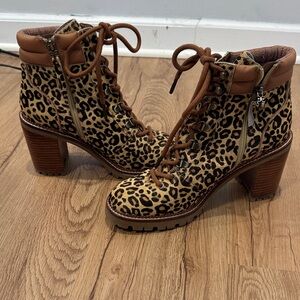 Leopard Print Lace-Up Ankle Boots